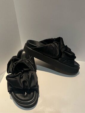 GANNI Ruched Black Satin Platform Slide Mules Size 39 US 8 Excl Cond F12